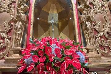 El trono de la Inmaculada Concepción, listo para el día grande de sus fiestas en Jinámar (Telde)/FJS Fotografía.